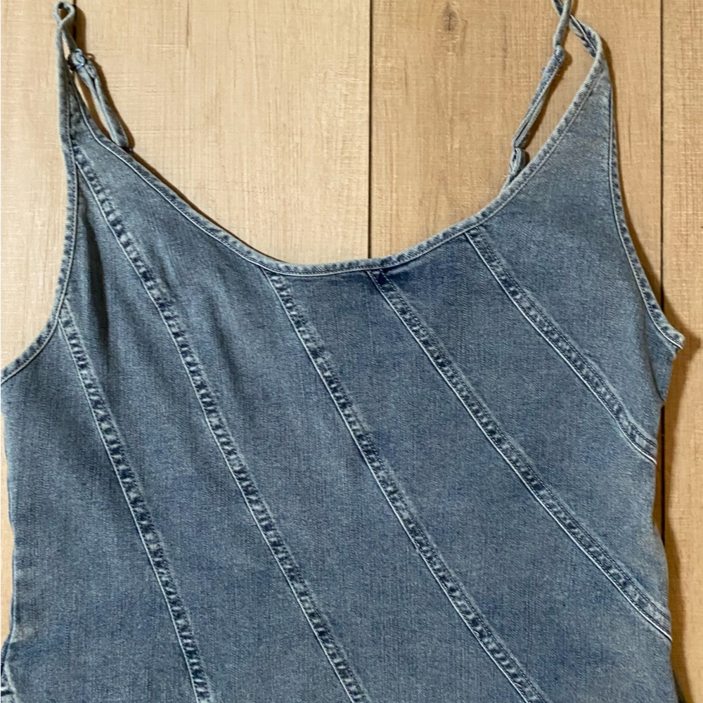 Mustard Seed Denim Tank Dress – Blue, Size L Flared A-Line, Chambray Dress - Picture 11 of 13